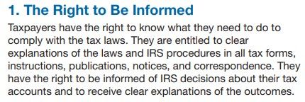 Taxpayer Bill of Rights No.1 - The Right to Be Informed