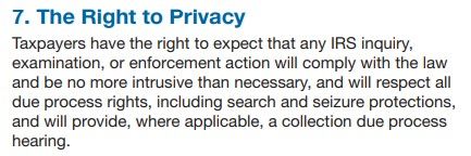 Taxpayer Bill of Rights No.7 - The Right to Privacy