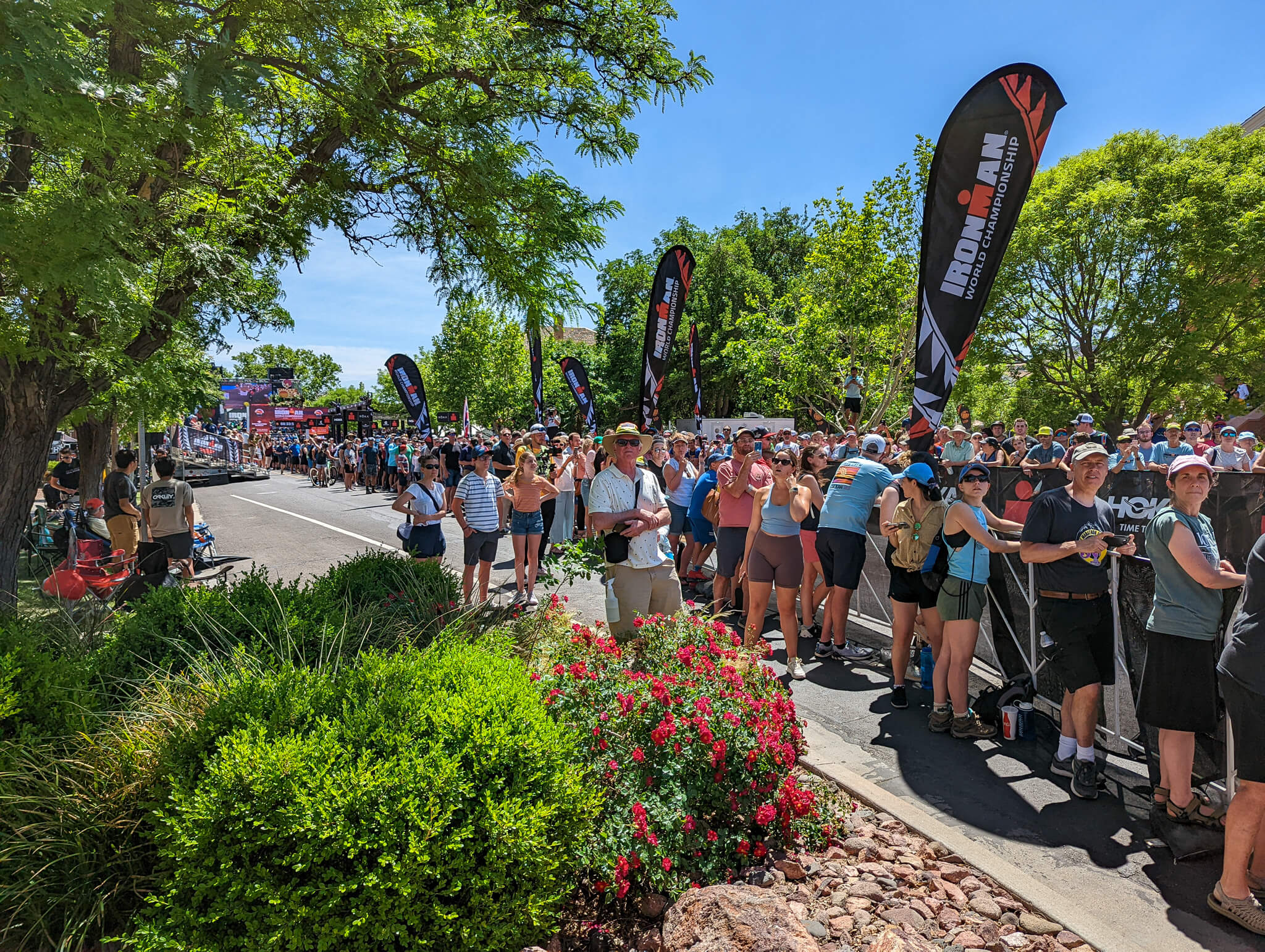 Spectators lining the IronMan course