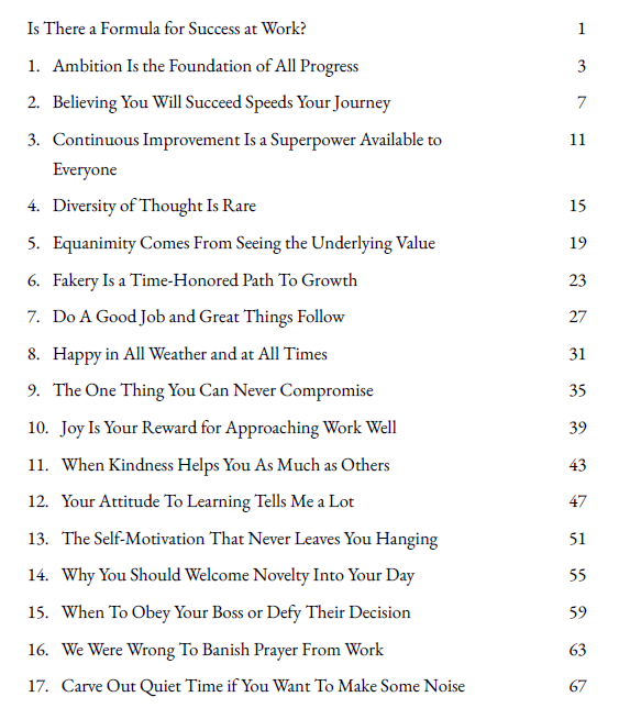 Table of contents of Thriving at Work