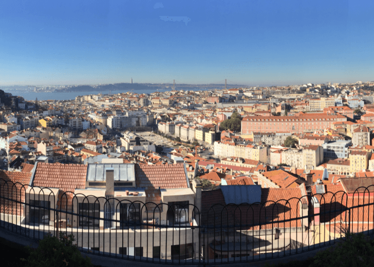 Elevated view of rooftops in the city of Lisbon, Portugal