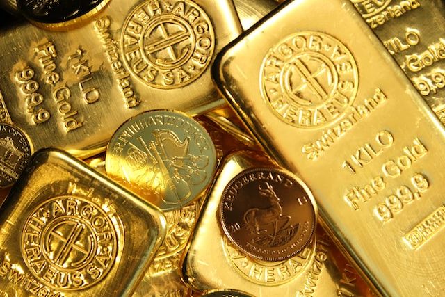 Gold bars and coins