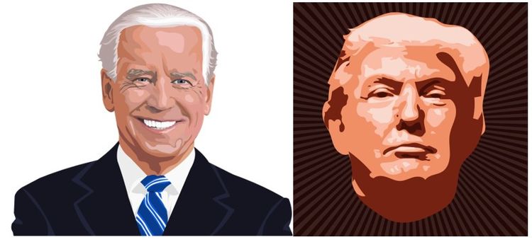 Drawings of Presidents Biden and Trump