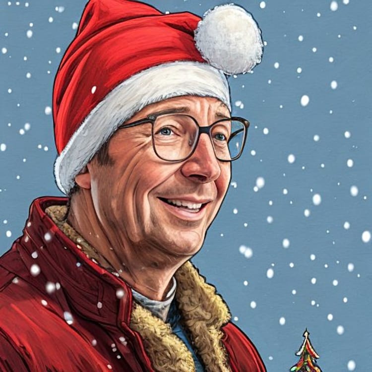 Man with glasses in a Santa hat